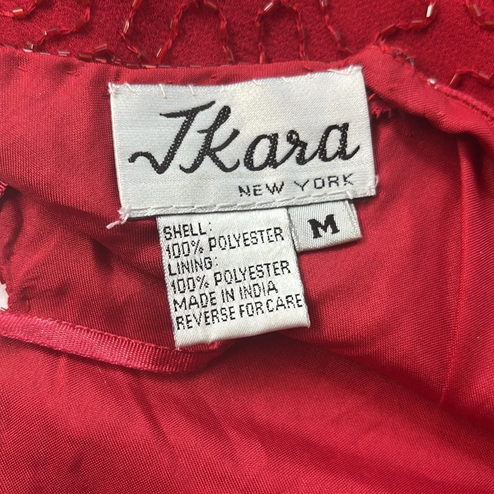 Vintage J Kara 90 2000 Beaded Short Gown Dress Flapper Red Medium y2k Nordstrom - Picture 17 of 17